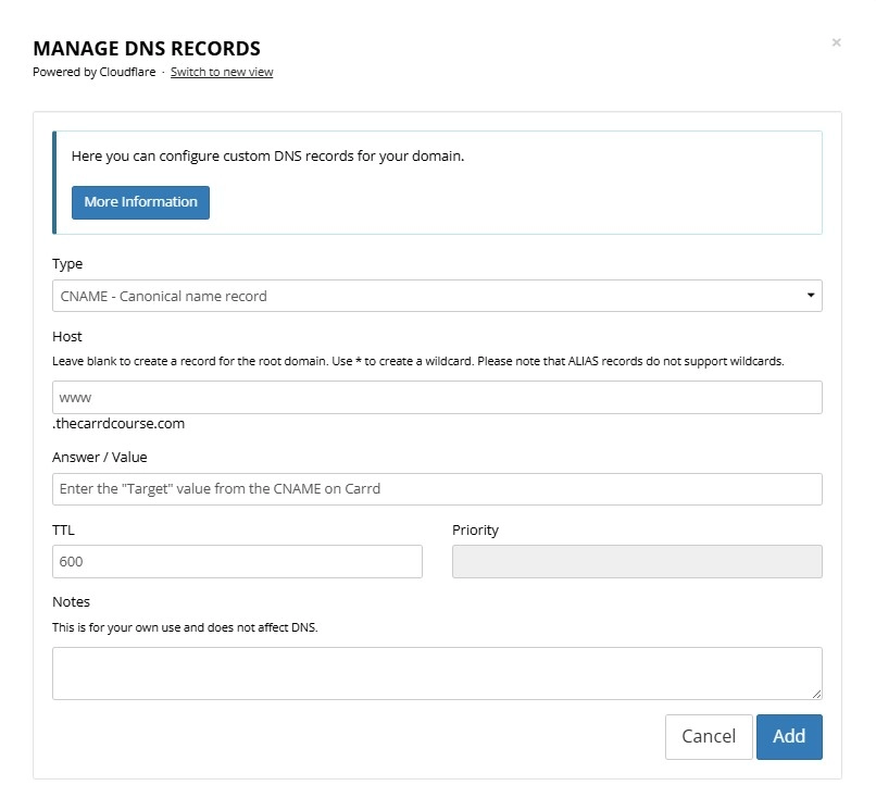 Carrd CNAME setup